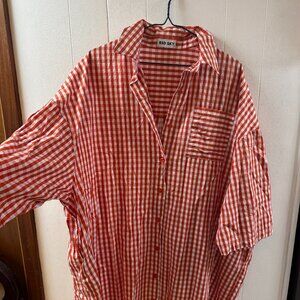 Red Sky Orange Gingham Shirt Dress
